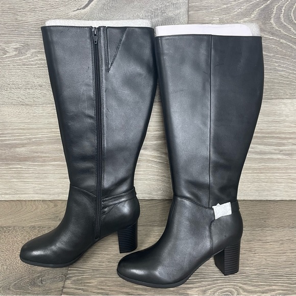 Giani Bernini Adonnys Leather Zipper Memory-Foam Wide-Calf  Black Riding Boots - Picture 7 of 15